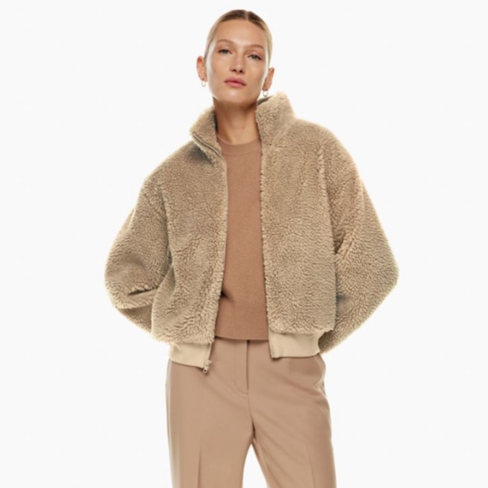 Aritzia Beige Sherpa Bomber Jacket